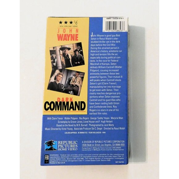 Dark Command John Wayne Gabby Hayes VHS Republic Pictures Digital Color SEALED - Picture 2 of 3